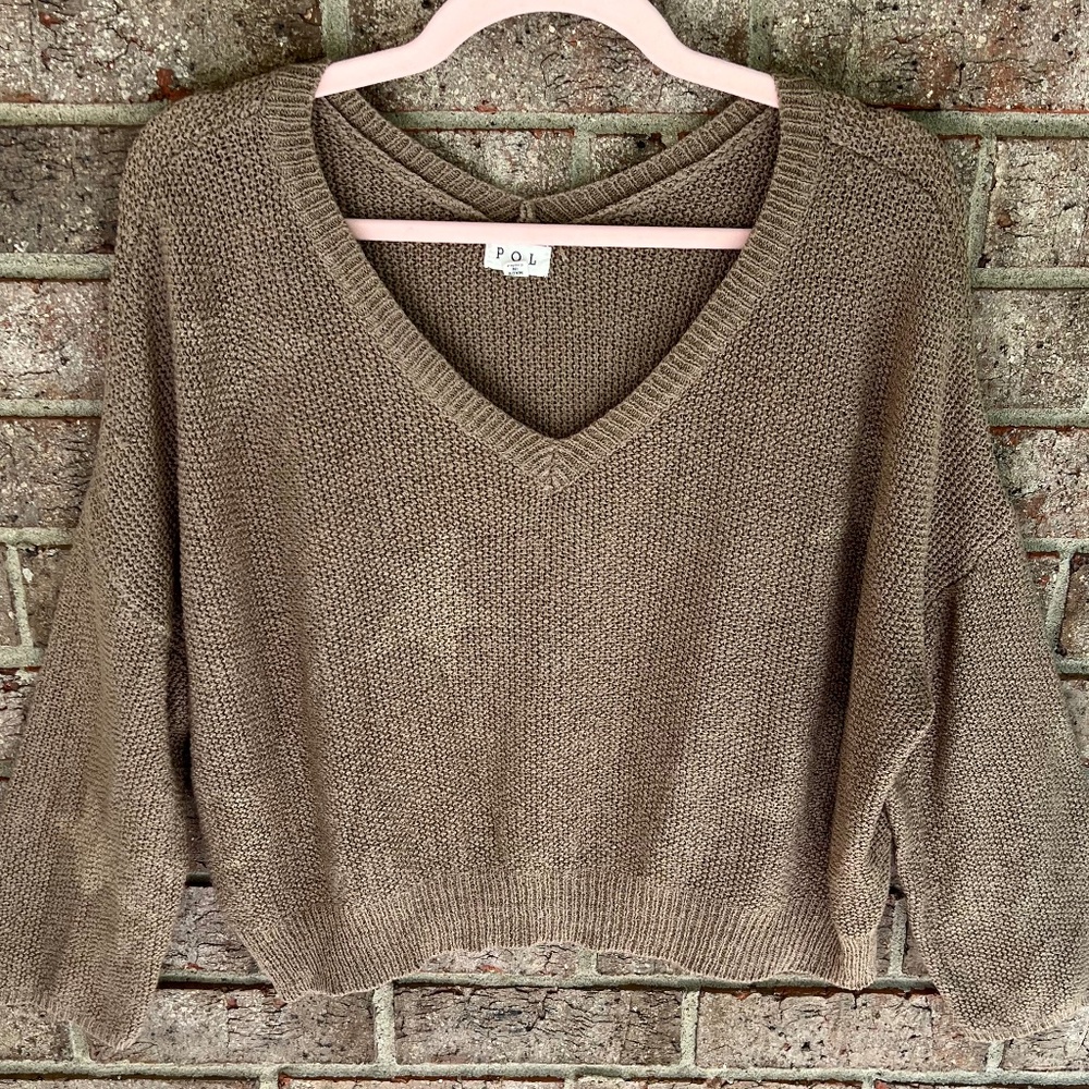 POL Tan V-Neck Sweater with Star Pattern / Size M